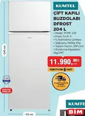 KUMTEL ÇİFT KAPILI BUZDOLABI DFROST 204 L